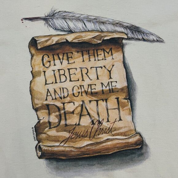 Vintage 90s Give Them Liberty and Give Me Death Jesus Tee Shirt Single Stitch XL - Picture 2 of 7